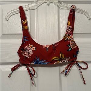 No Boundaries Red Floral Tie-Side Bikini Top
